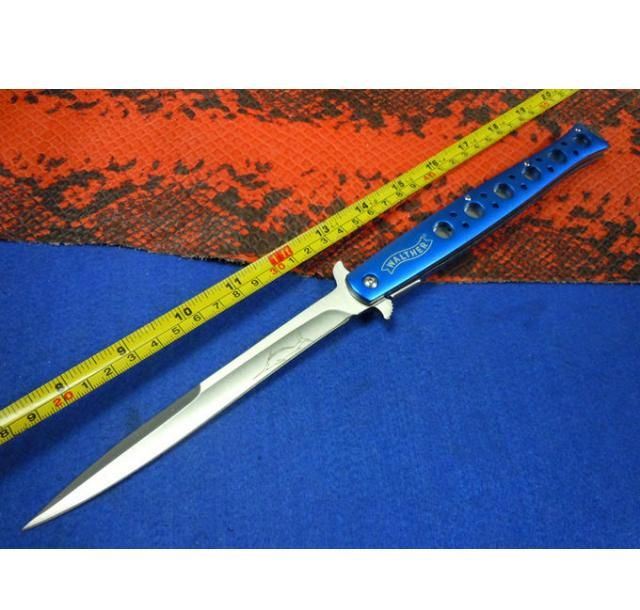 华尔特剑鱼刺折刀（半自动）蓝柄